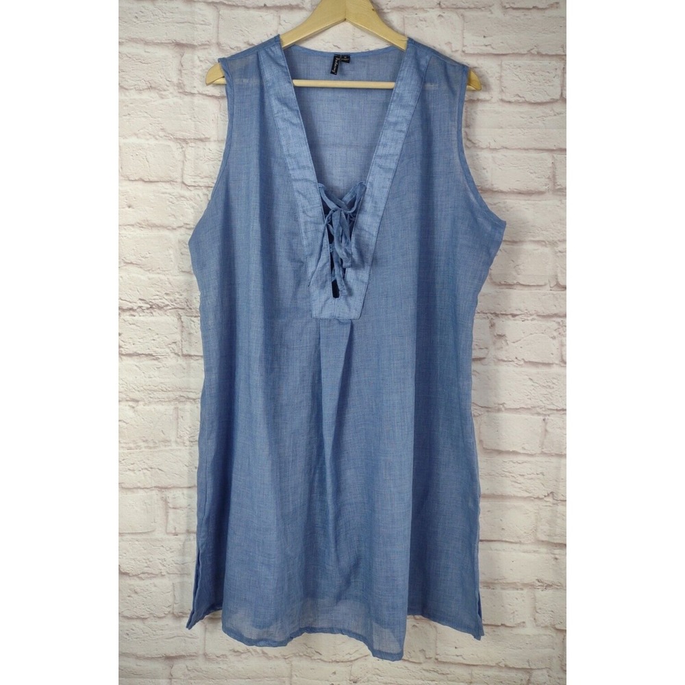 Portocruz Womens Size 1X Tunic Swim Cover Up Navy Blue Beach Dress Sheer Summer